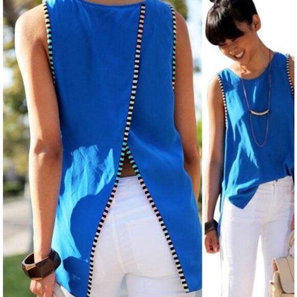 Parker Black Rainbow Embroidered Split Back Silk Blouse, XS - Picture 6 of 6